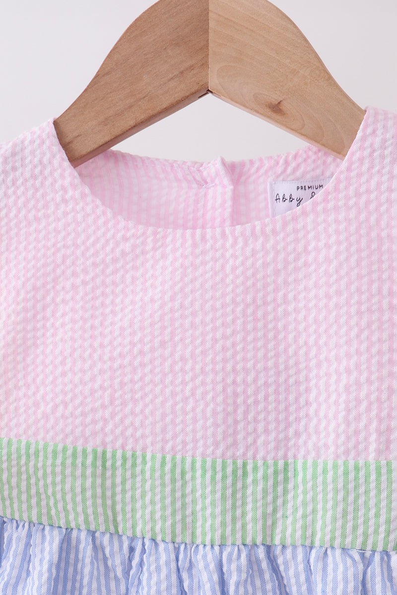 Pink&blue seersucker ruffle dress - Abbies Place