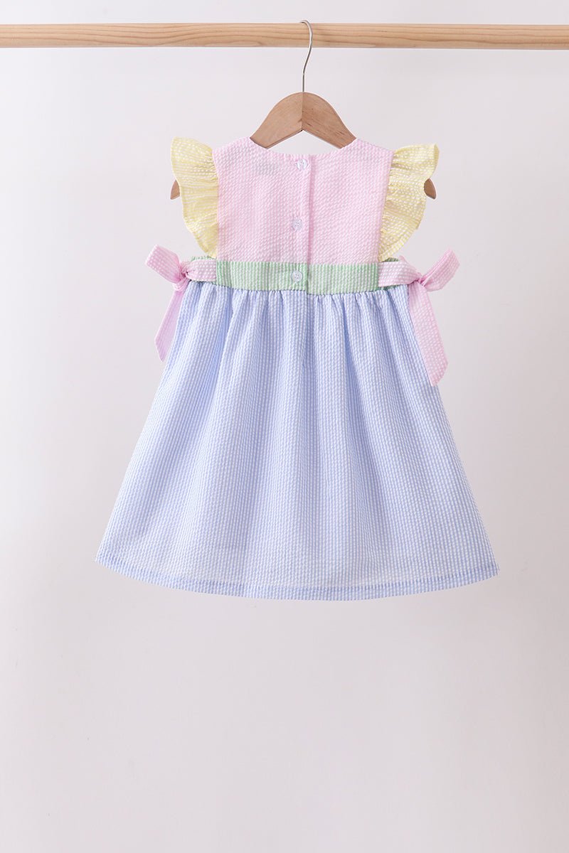 Pink&blue seersucker ruffle dress - Abbies Place