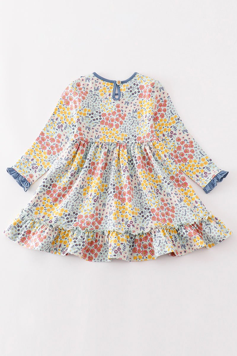Platinum Blue floral print ruffle dress - Abbies Place