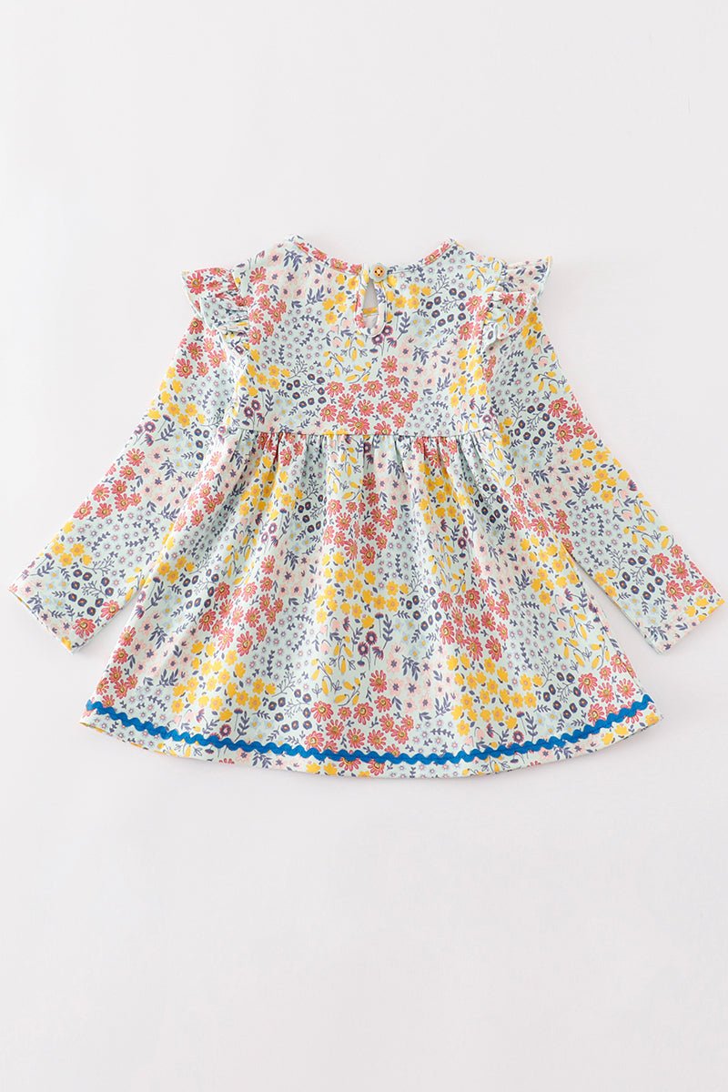 Platinum Blue floral print ruffle dress - Abbies Place