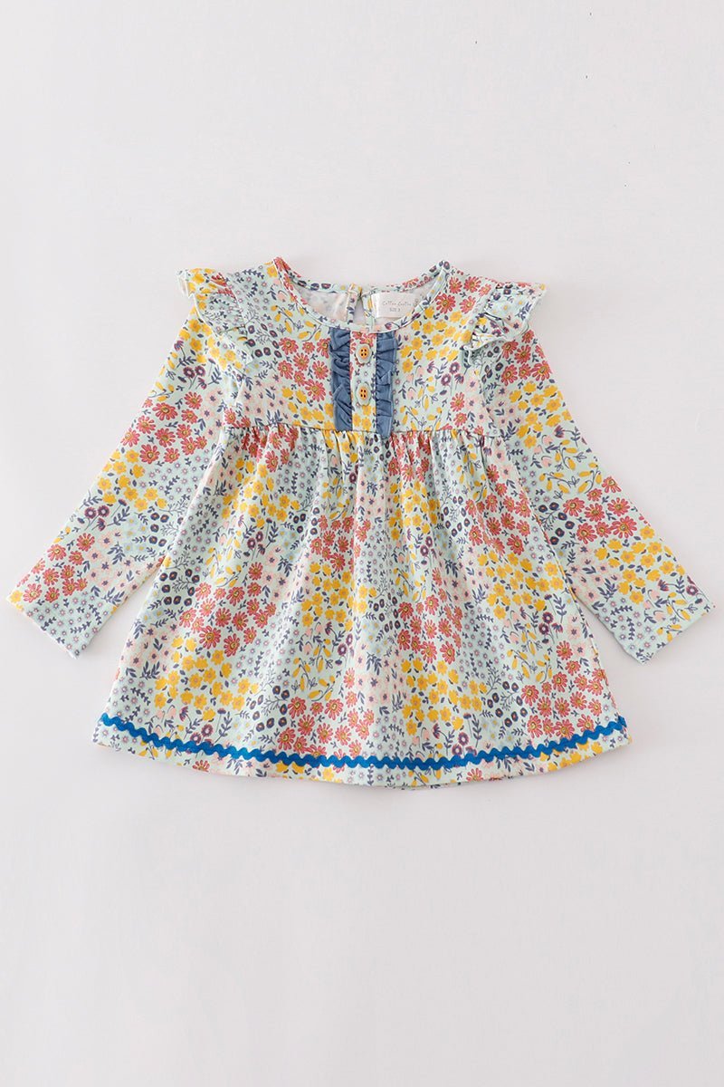 Platinum Blue floral print ruffle dress - Abbies Place