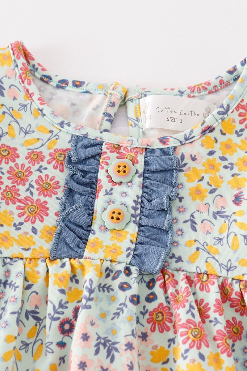 Platinum Blue floral print ruffle dress - Abbies Place