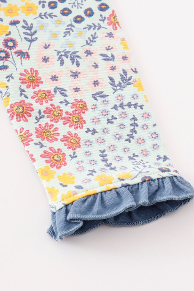Platinum Blue floral print ruffle dress - Abbies Place
