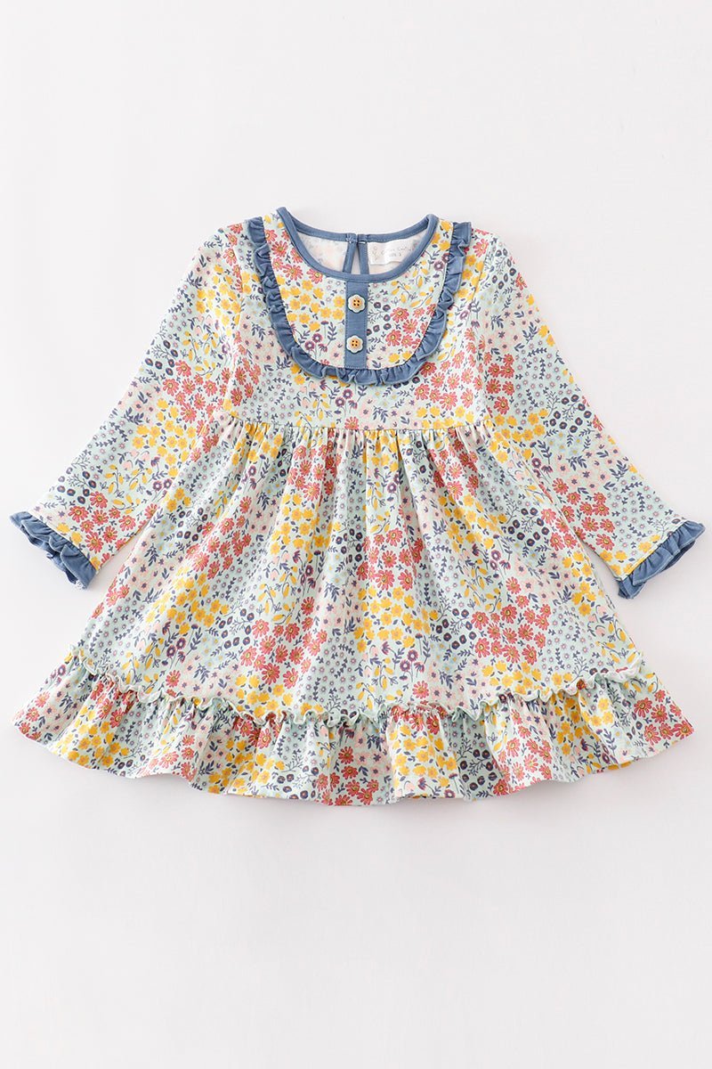 Platinum Blue floral print ruffle dress - Abbies Place