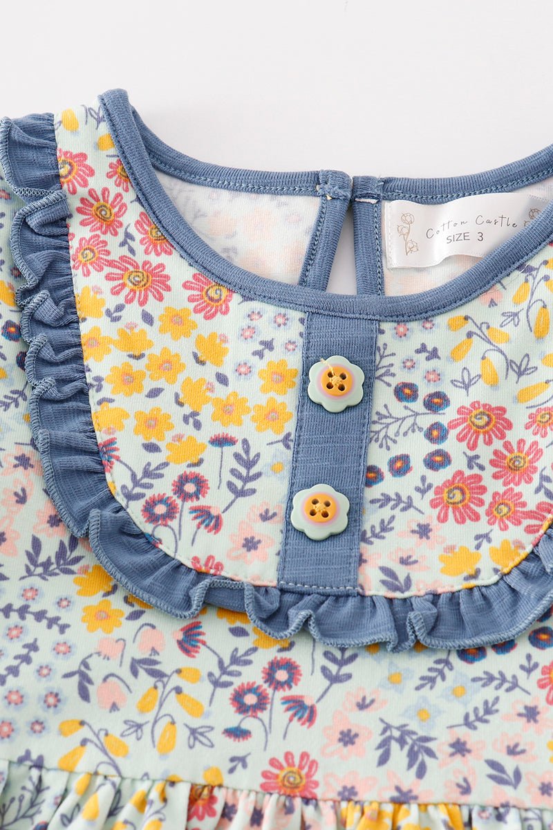 Platinum Blue floral print ruffle dress - Abbies Place