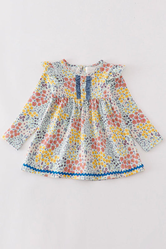 Platinum Blue floral print ruffle dress - Abbies Place