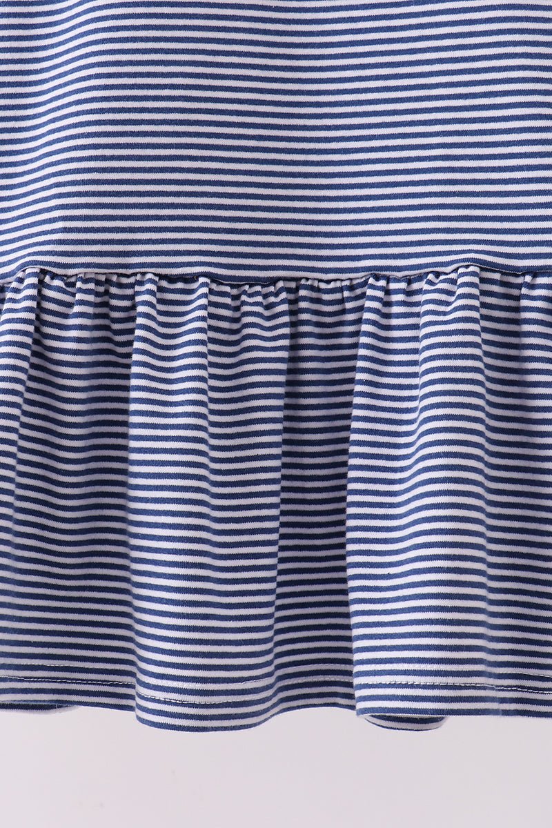 Premium Blue Auburn stripe tiger embroidery dress - Abbies Place