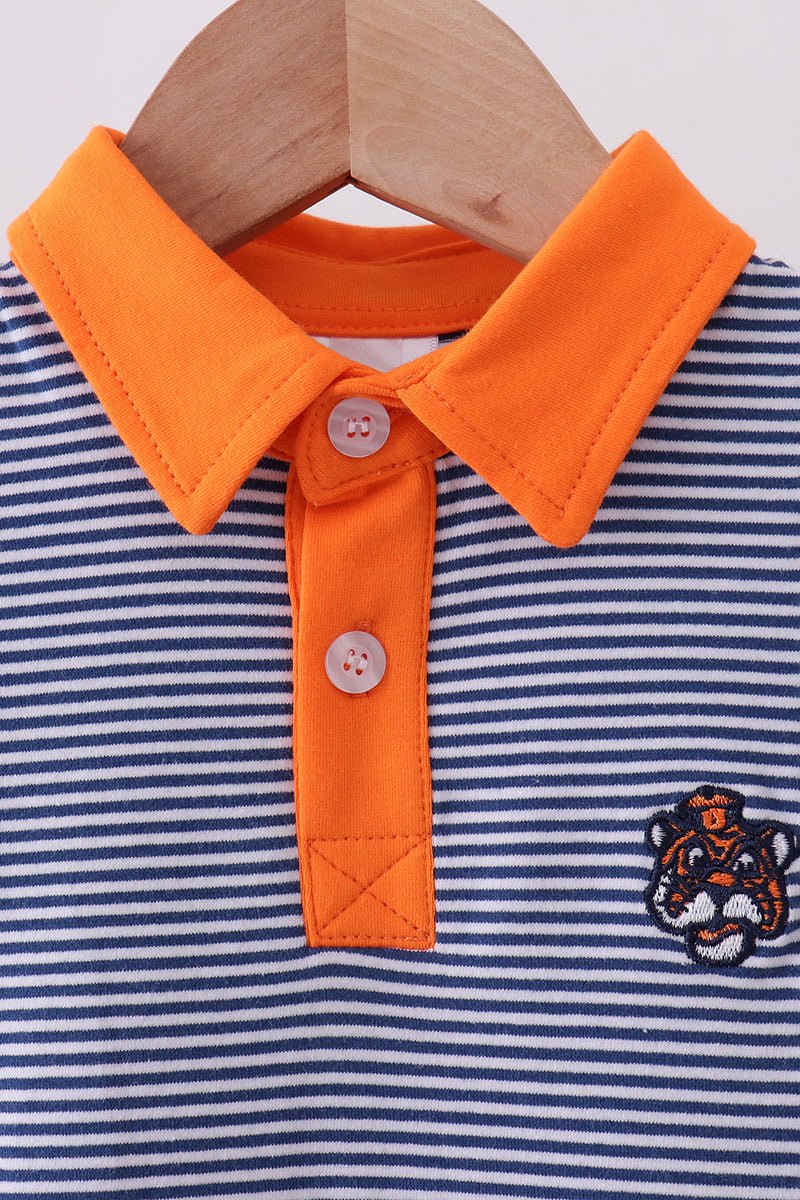 Premium Blue Auburn stripe tiger embroidery dress - Abbies Place