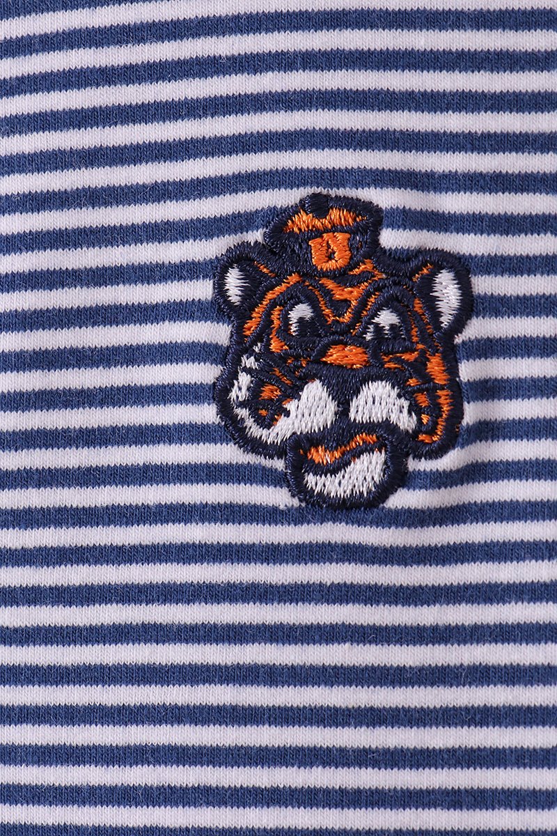 Premium Blue Auburn stripe tiger embroidery dress - Abbies Place