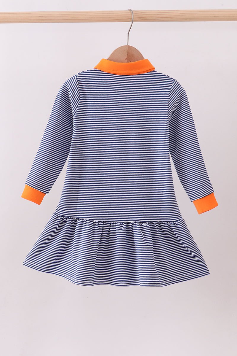 Premium Blue Auburn stripe tiger embroidery dress - Abbies Place