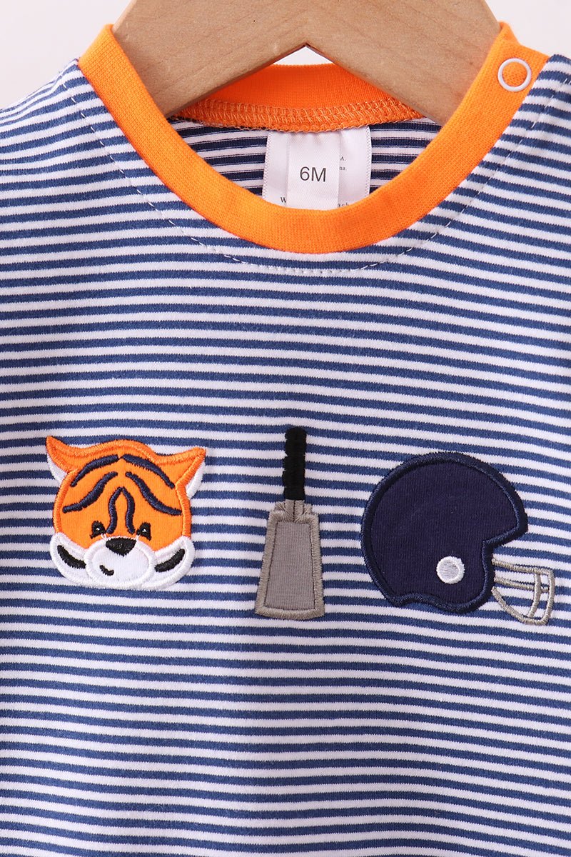 Premium Blue Auburn stripe tiger romper - Abbies Place