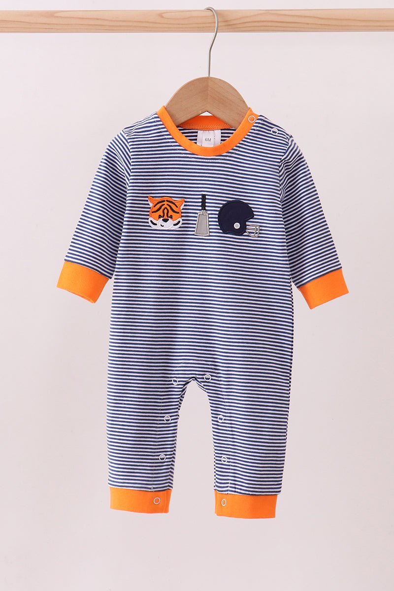 Premium Blue Auburn stripe tiger romper - Abbies Place