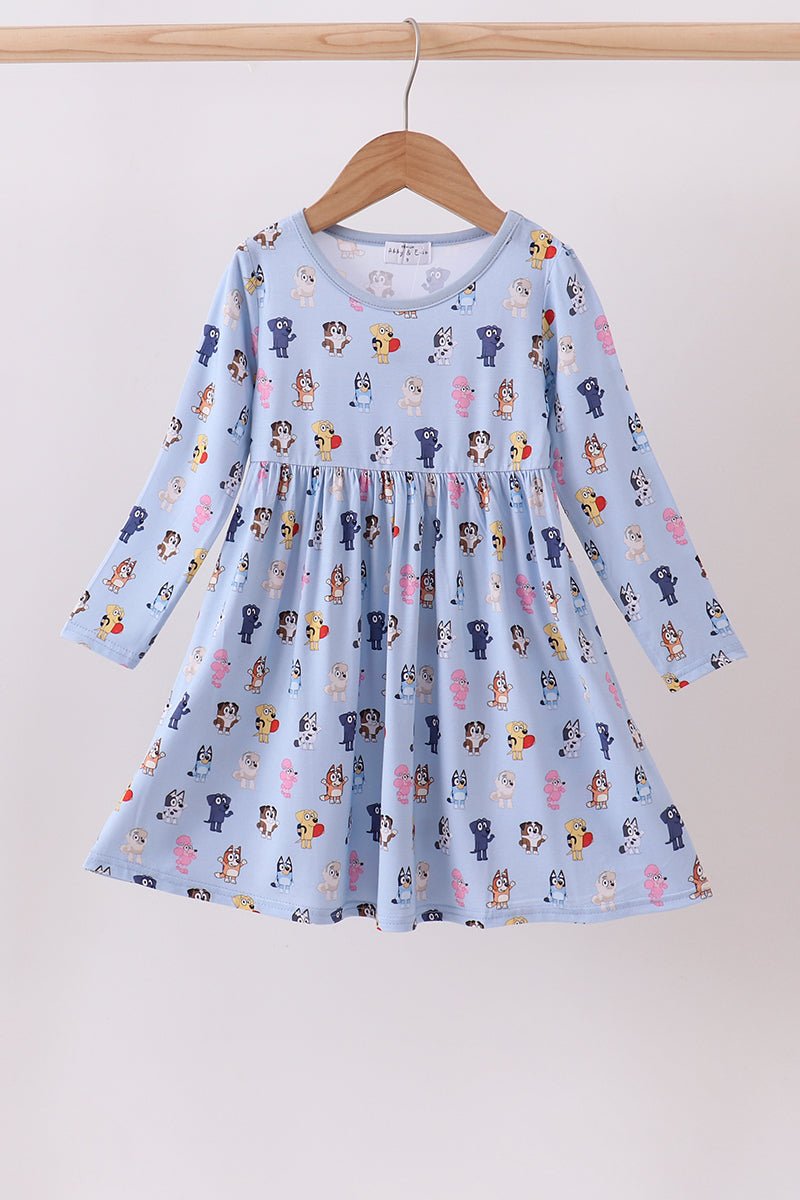 Premium blue character print bamboo dress - Abbies Place