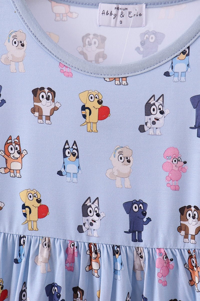 Premium blue character print bamboo dress - Abbies Place