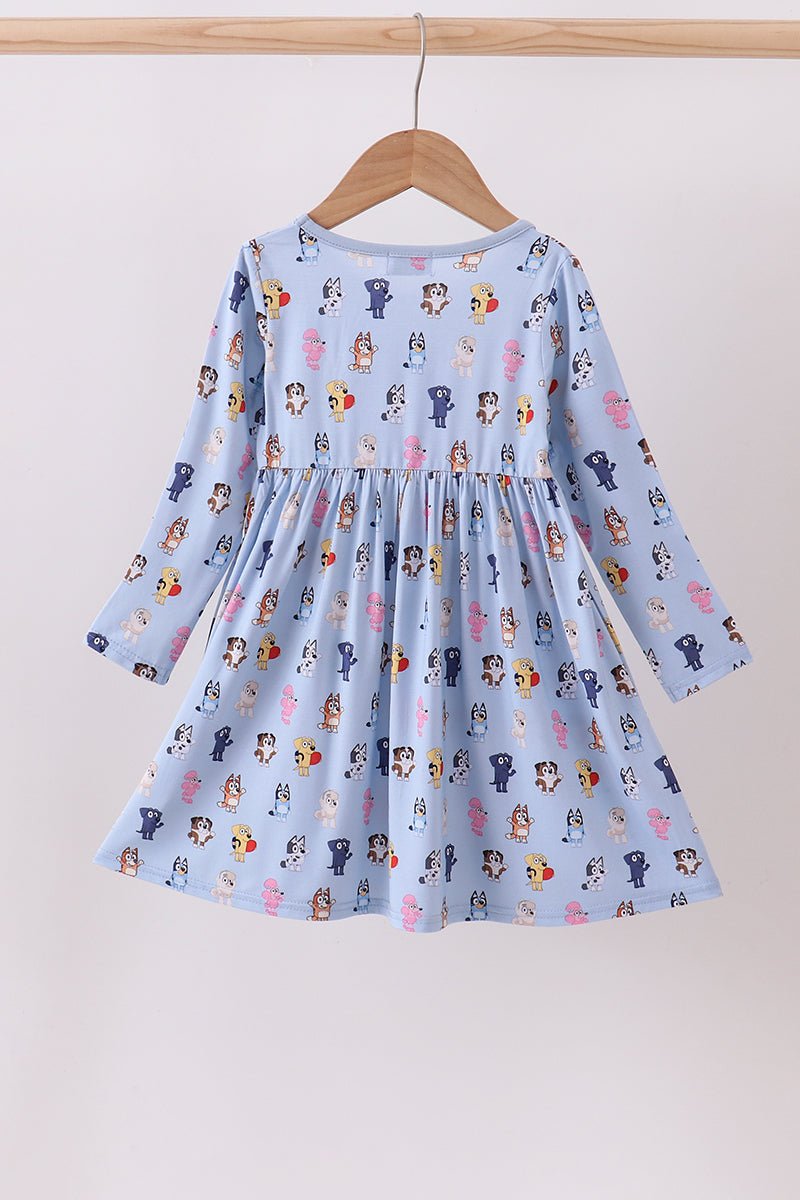 Premium blue character print bamboo dress - Abbies Place