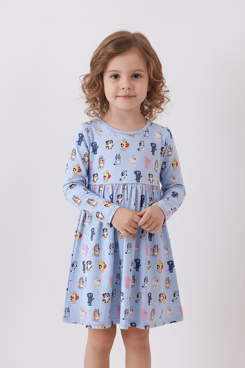Premium blue character print bamboo dress - Abbies Place