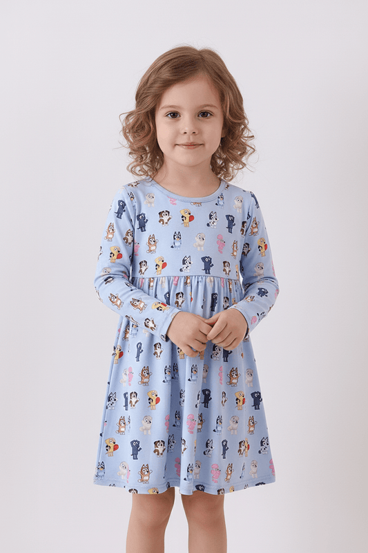 Premium blue character print bamboo dress - Abbies Place