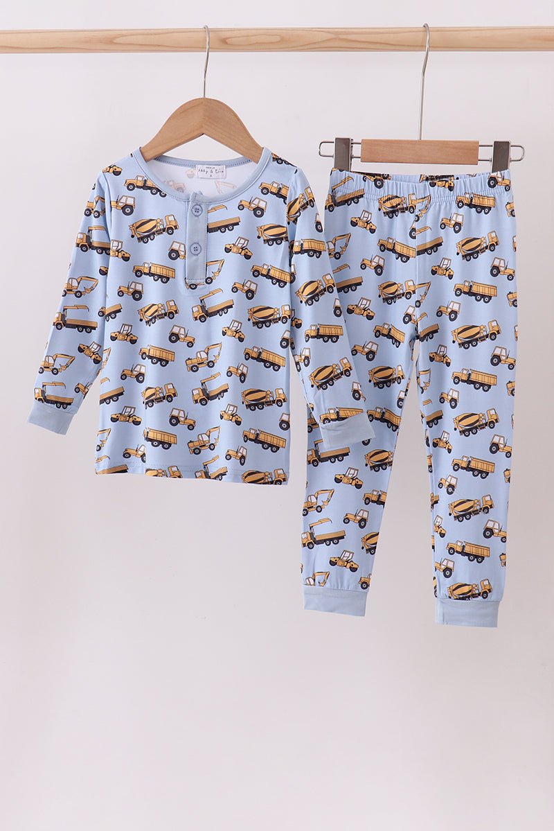 Premium blue excavator print bamboo pants set - Abbies Place