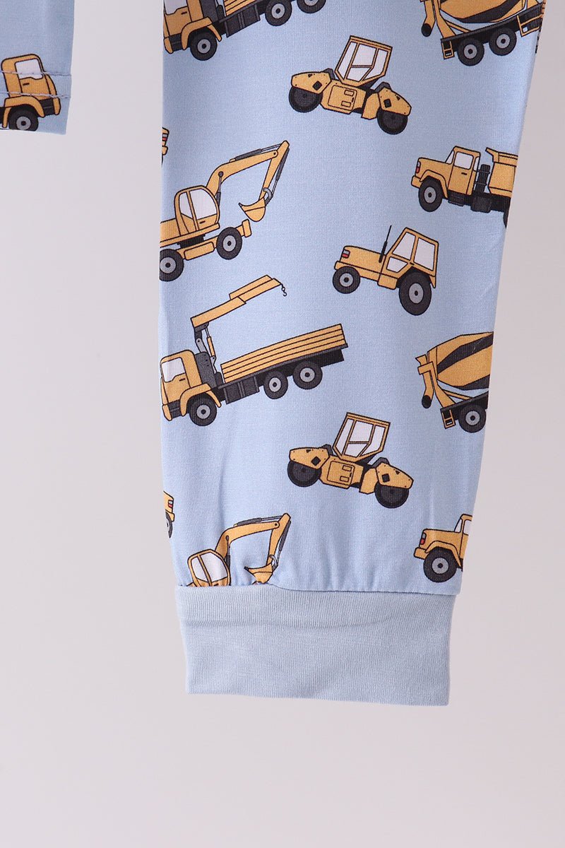 Premium blue excavator print bamboo pants set - Abbies Place