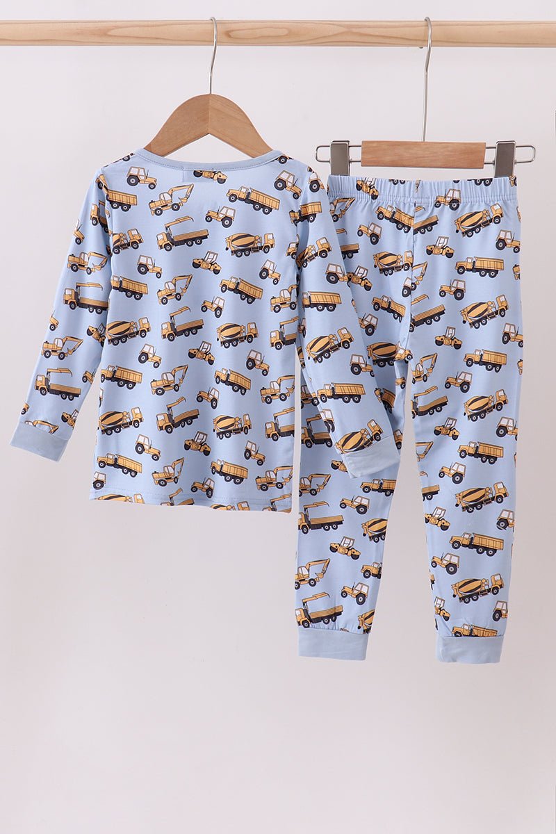 Premium blue excavator print bamboo pants set - Abbies Place