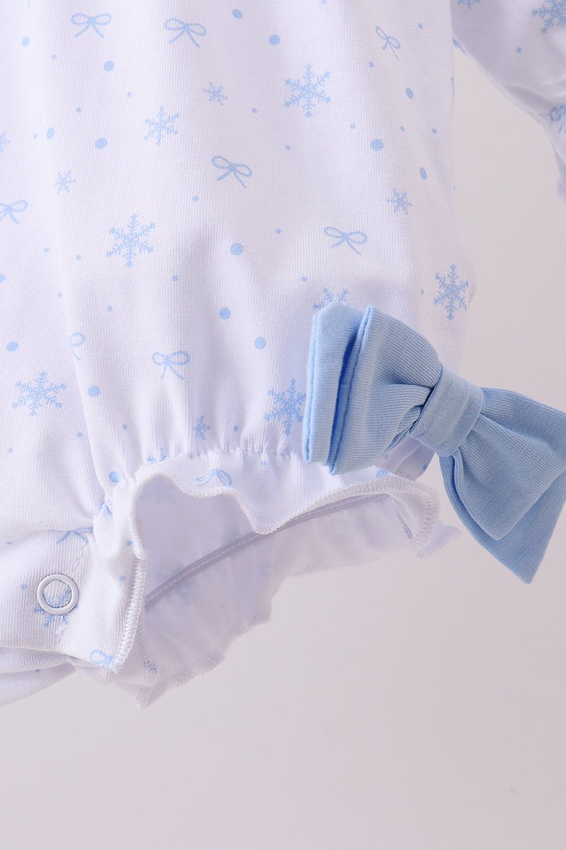 Premium blue snow bow embroidery bubble - Abbies Place