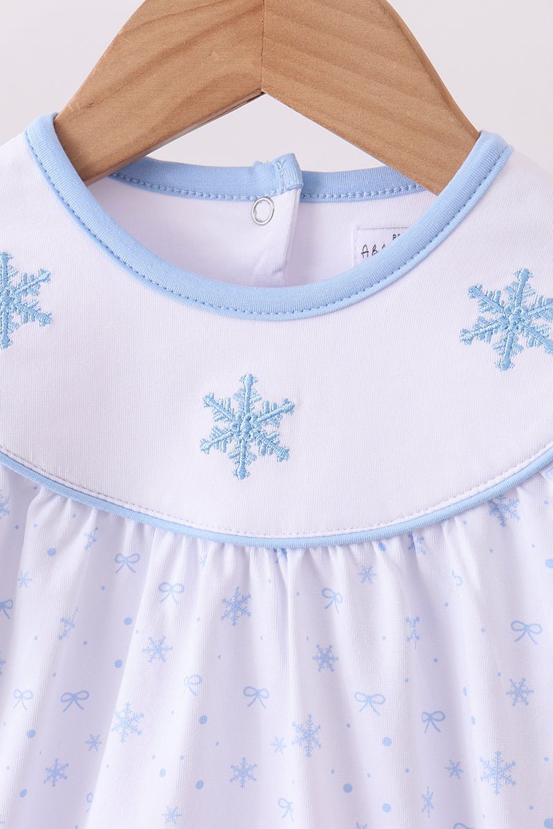 Premium blue snow bow embroidery bubble - Abbies Place