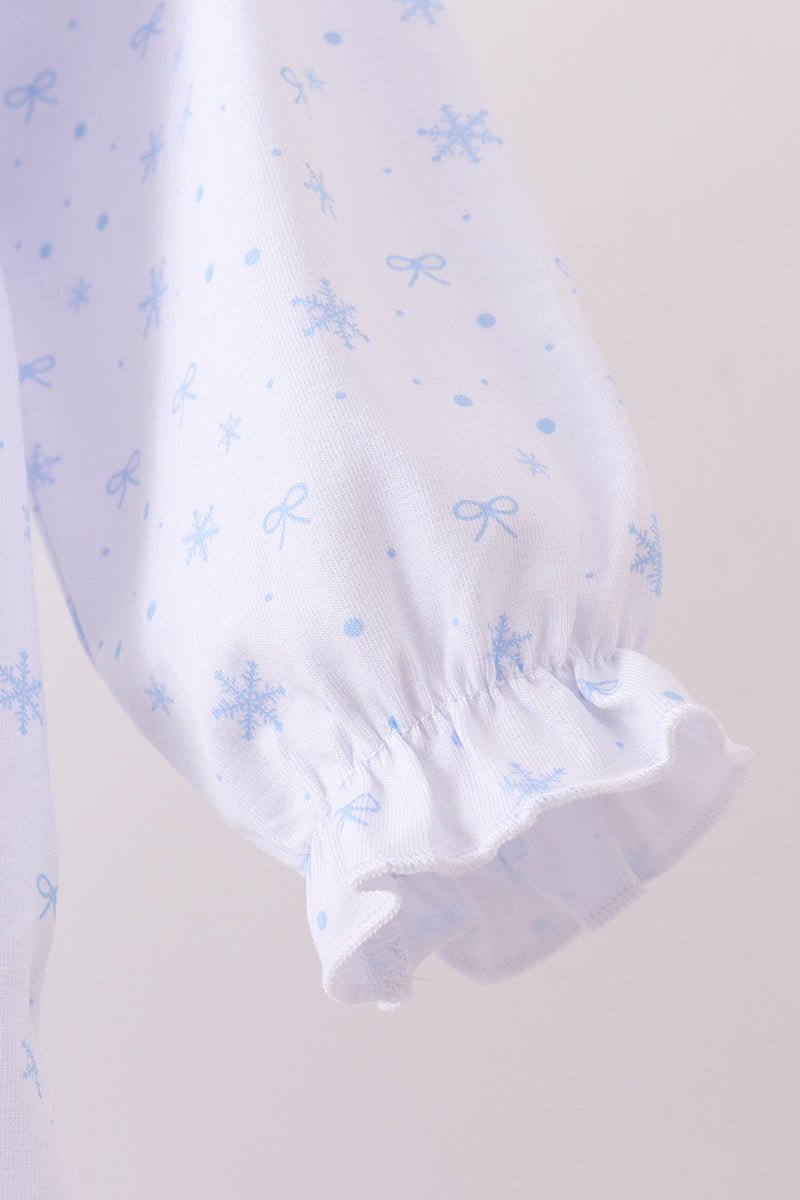 Premium blue snow bow embroidery bubble - Abbies Place