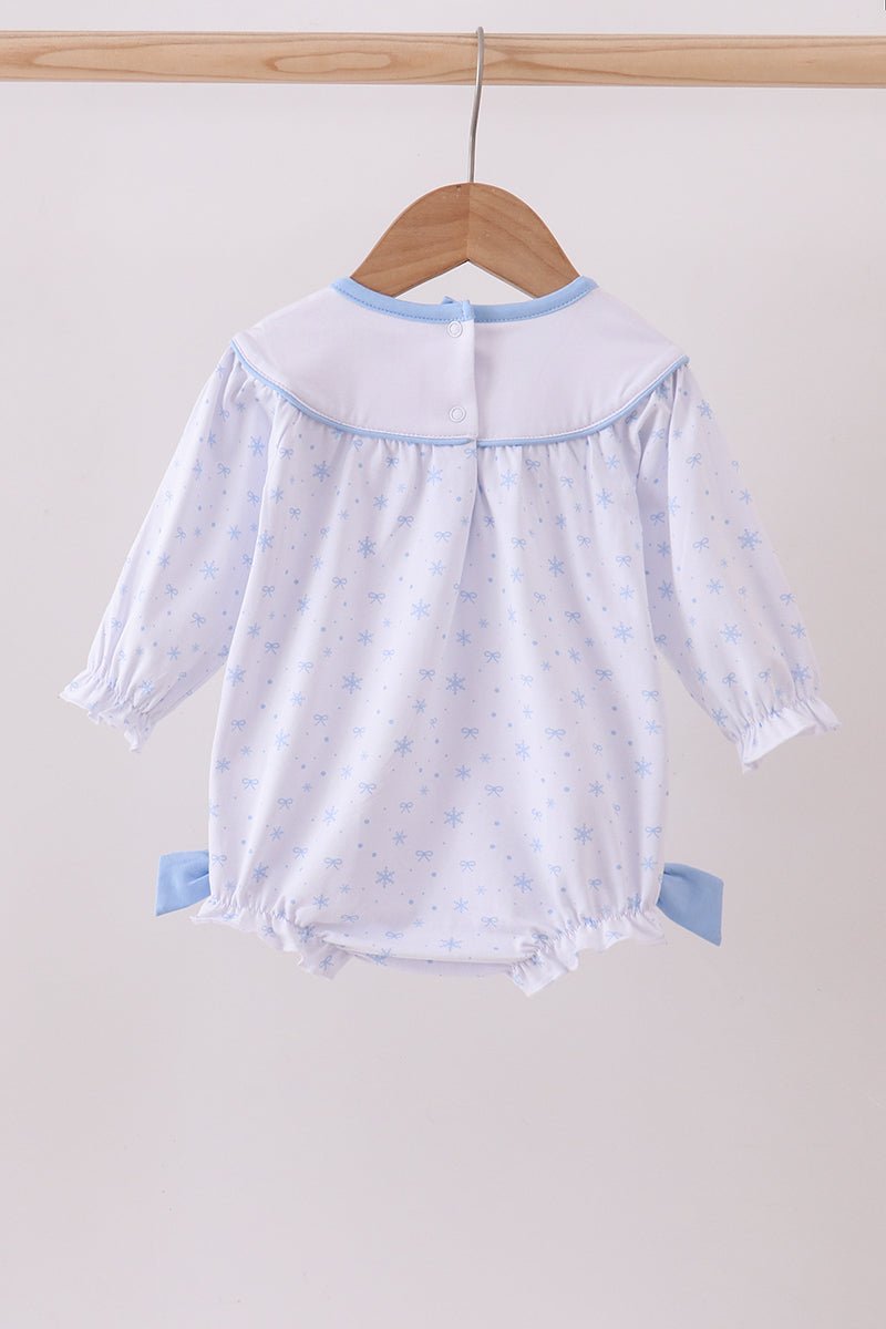 Premium blue snow bow embroidery bubble - Abbies Place