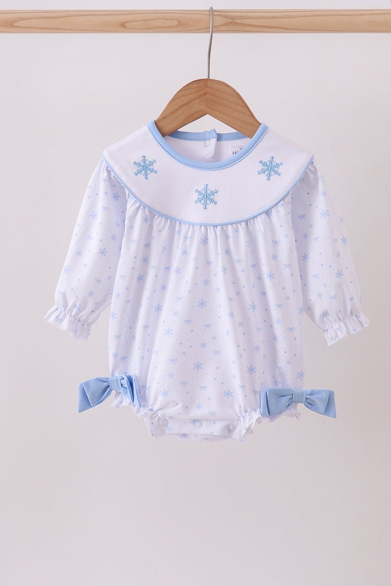 Premium blue snow bow embroidery bubble - Abbies Place