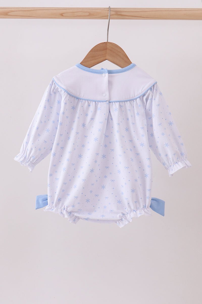 Premium blue snow bow embroidery bubble - Abbies Place