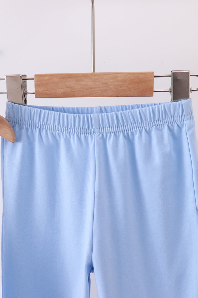 Premium blue snowman embroidery gingham ruffle pants set - Abbies Place