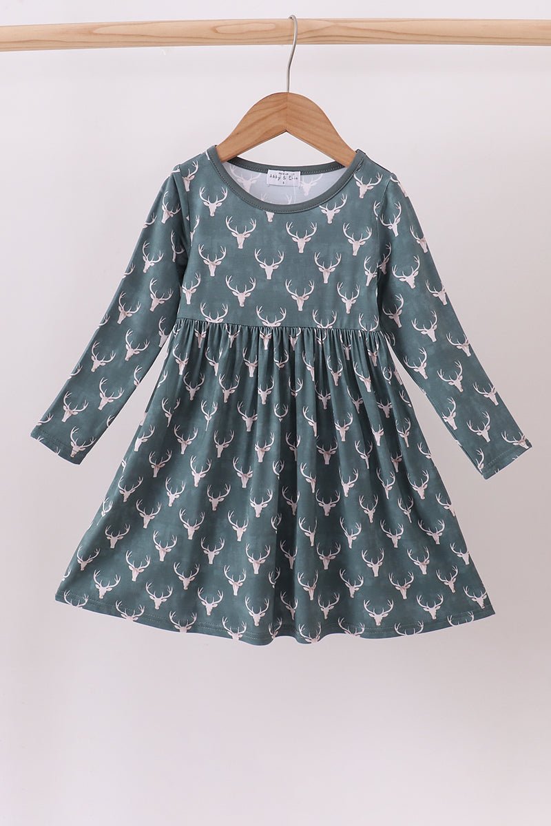 Premium forest reindeer print bamboo dress - Abbies Place