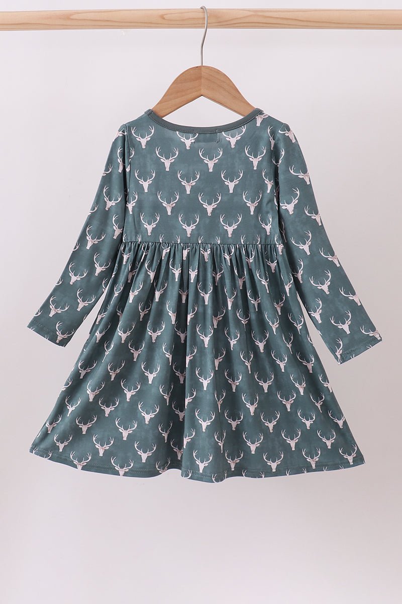 Premium forest reindeer print bamboo dress - Abbies Place