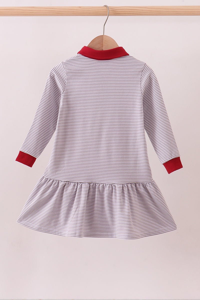 Premium Gray Alabama stripe elephant embroidery dress - Abbies Place