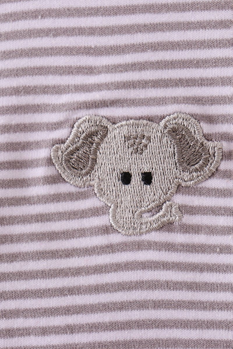 Premium Gray Alabama stripe elephant embroidery dress - Abbies Place