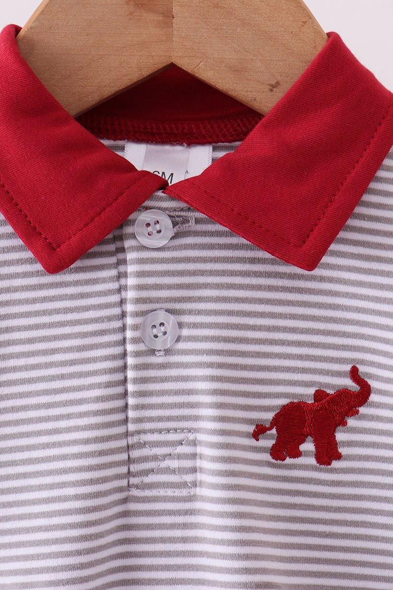 Premium Maroon Alabama elephant embroidery stripe bubble - Abbies Place