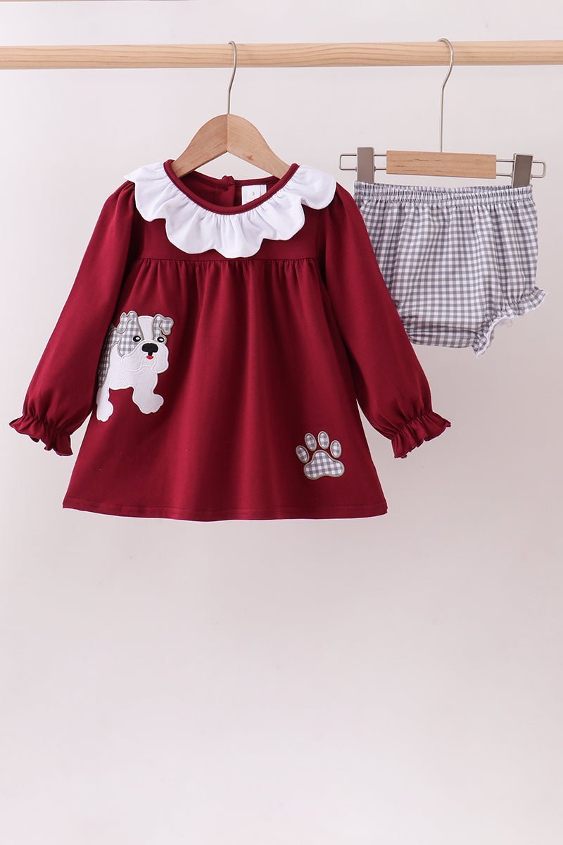 Premium Maroon Georgia bulldog applique bloomer set - Abbies Place