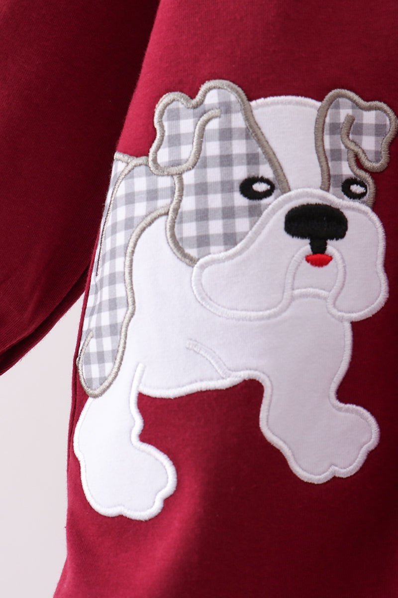 Premium Maroon Georgia bulldog applique dress - Abbies Place