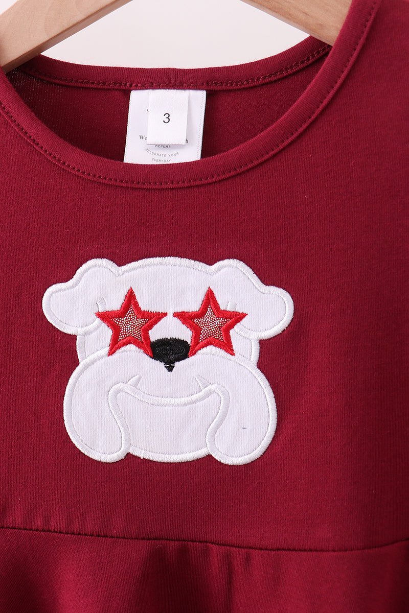 Premium Maroon Georgia bulldog applique dress - Abbies Place