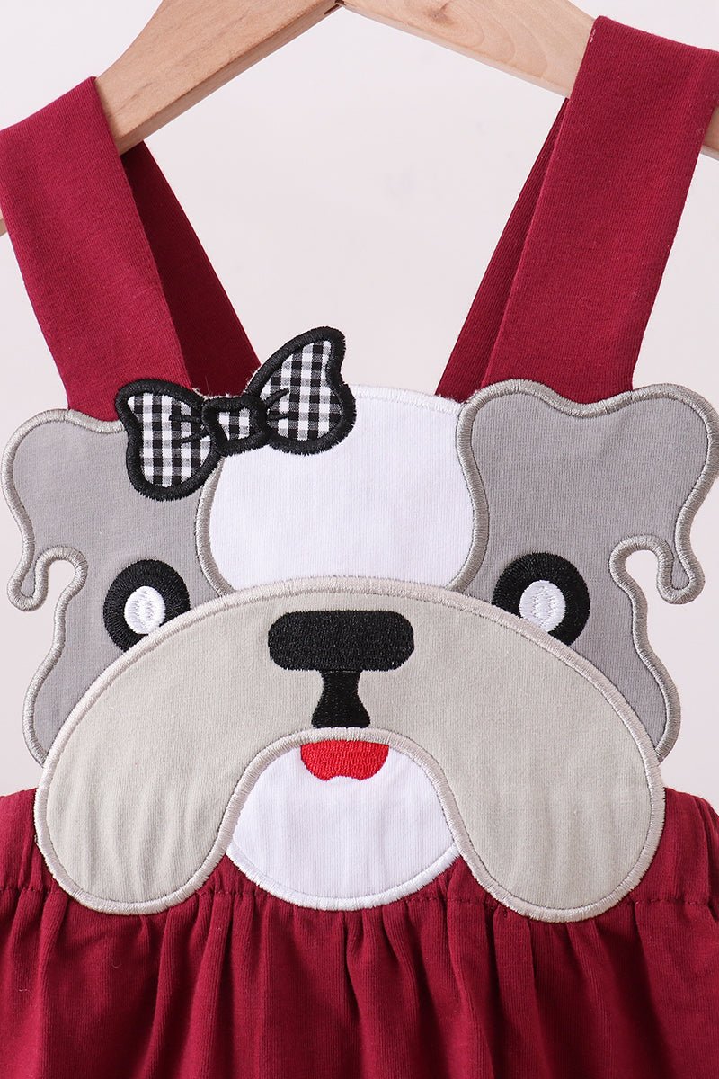 Premium Maroon Georgia bulldog applique dress - Abbies Place