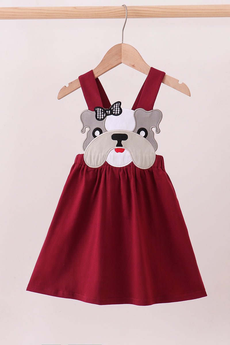 Premium Maroon Georgia bulldog applique dress - Abbies Place