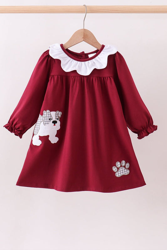 Premium Maroon Georgia bulldog applique dress - Abbies Place