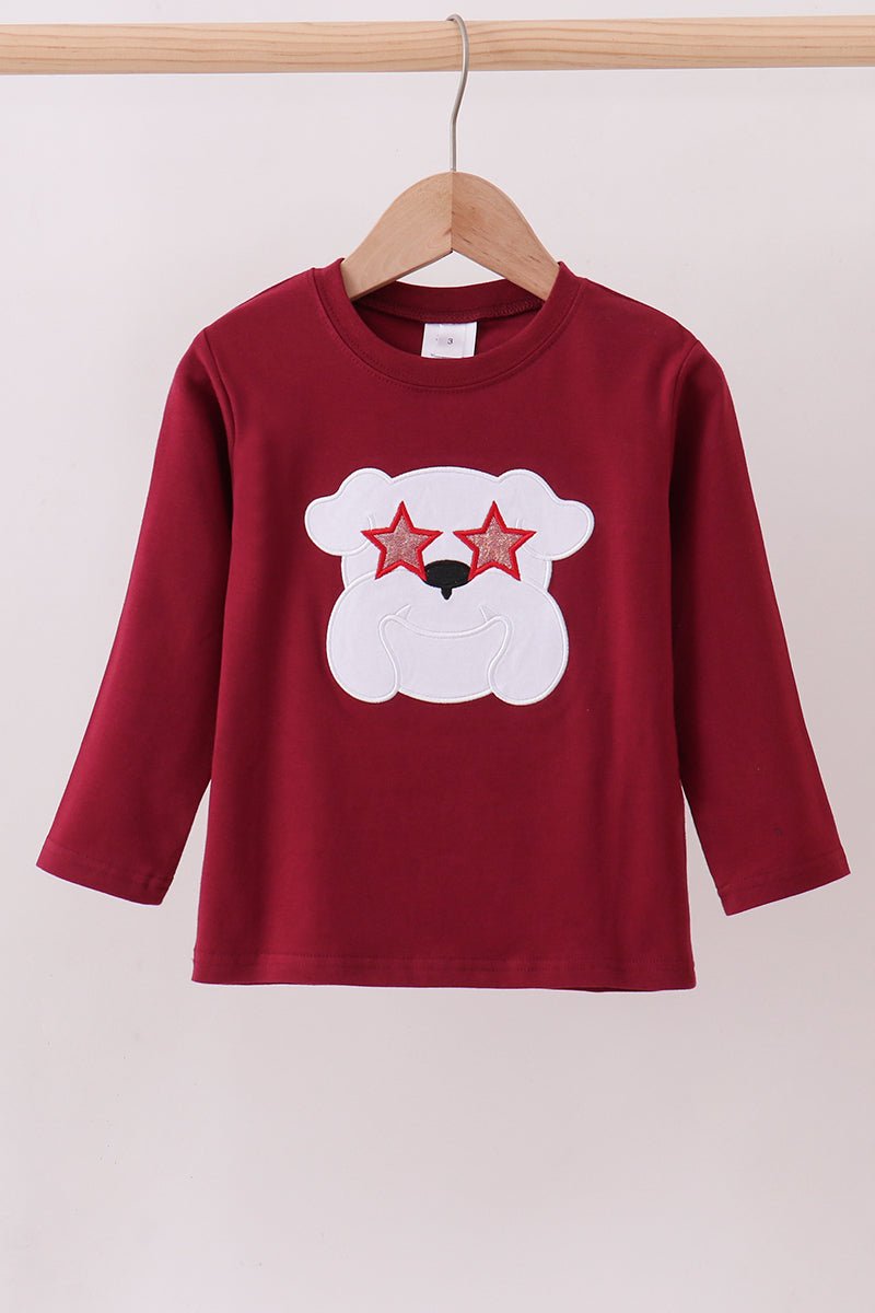 Premium Maroon Georgia bulldog applique top - Abbies Place