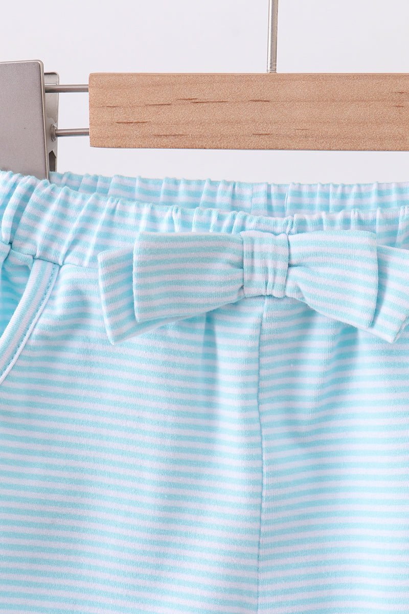 Premium Mint&white stripe bow shorts - Abbies Place