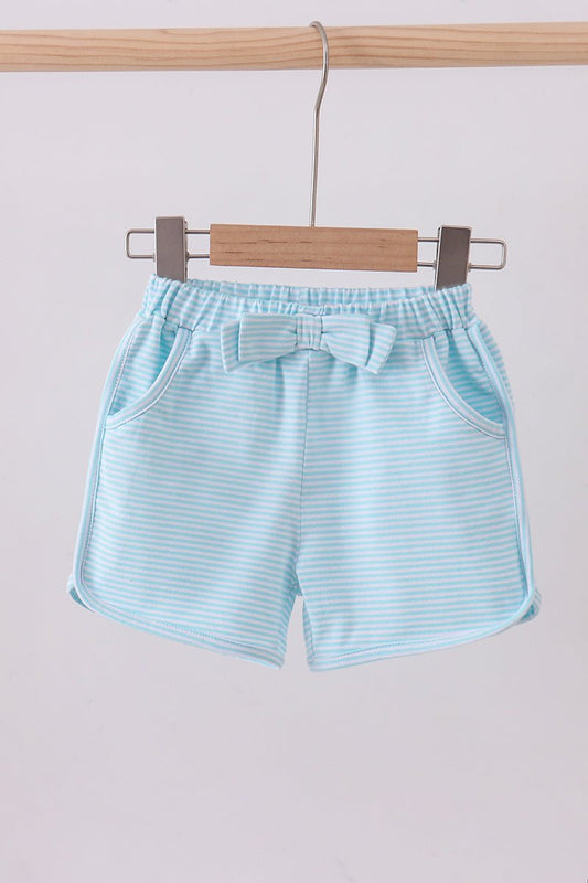 Premium Mint&white stripe bow shorts - Abbies Place