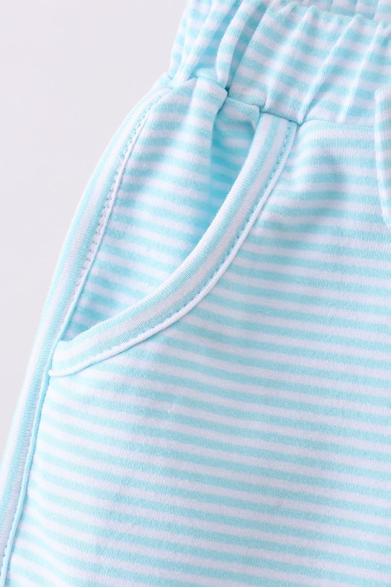 Premium Mint&white stripe bow shorts - Abbies Place