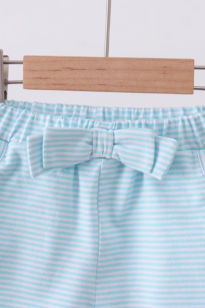 Premium Mint&white stripe bow shorts - Abbies Place