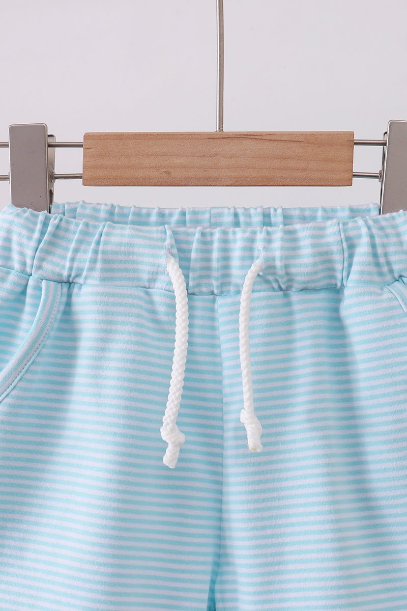 Premium Mint&white stripe drawstring shorts - Abbies Place