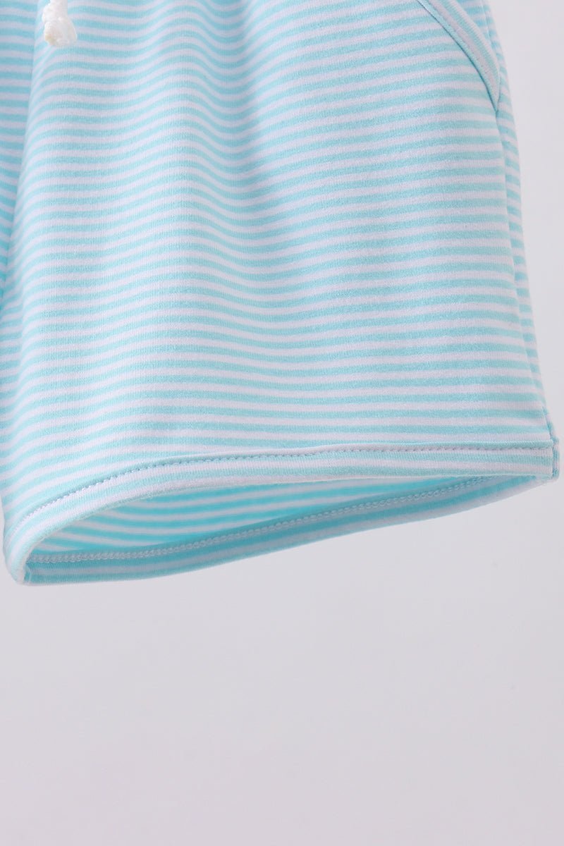 Premium Mint&white stripe drawstring shorts - Abbies Place