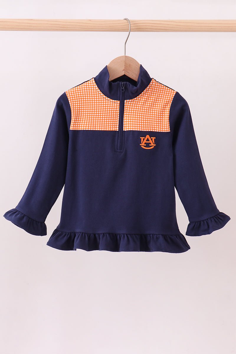 Premium Navy Auburn embroidery ruffle top - Abbies Place